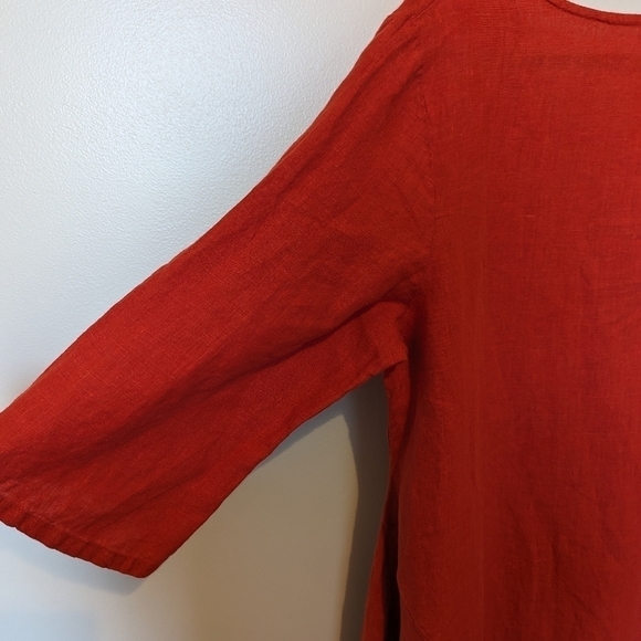 Bryn Walker asymmetrical red orange linen dress shark bite hem sz M - Picture 4 of 10